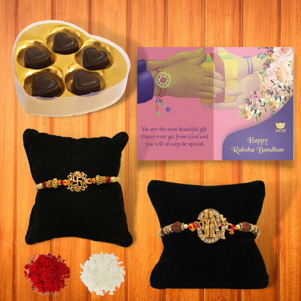 BOGATCHI 5 Heart Chocolate 2 Rakhi Roli Chawal and Greeting Card B | Rakhi gifts | Rakhi with Gift Combo 